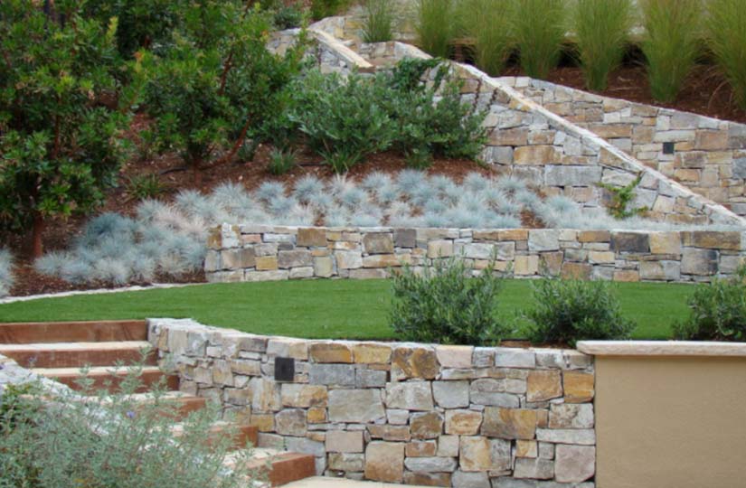 Stone retaining wall landscaping garden