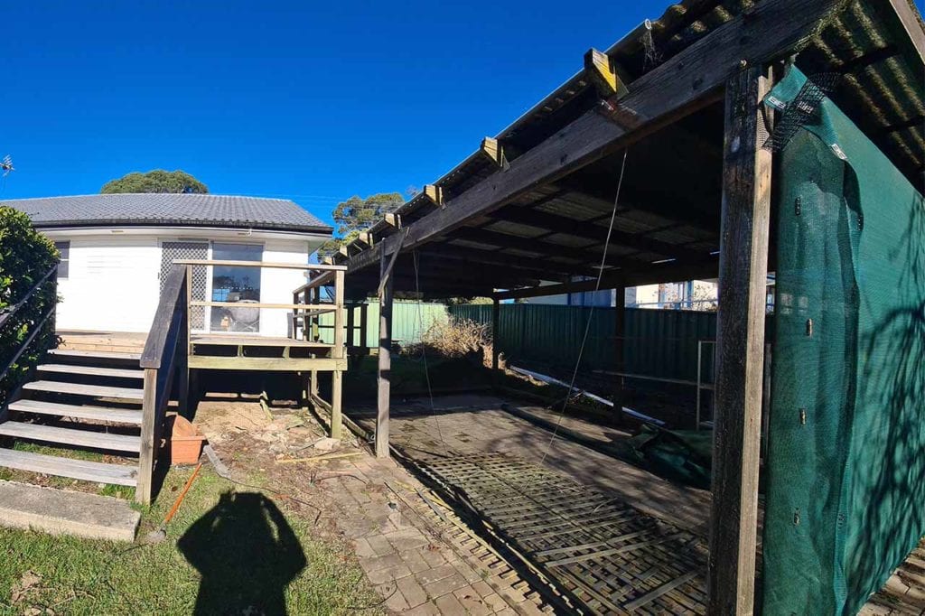 old pergola and deck at backyard landscape